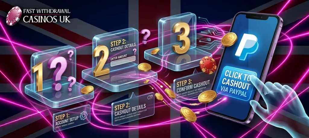 Visual walkthrough of transferring winnings from a casino account to a digital wallet.