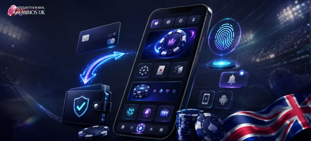 Mobile casino apps are shown through a smartphone, fast transfers and a smooth interface