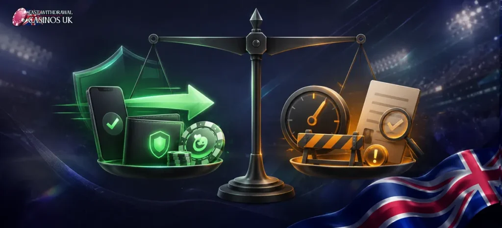 The strengths and drawbacks of fast payouts are shown through balance, limits and convenience